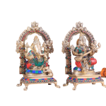 Pure Brass Ganesha Lakshmi Saraswati Set Meenakari Stonework 8" - Divine Trio | Jaipurio